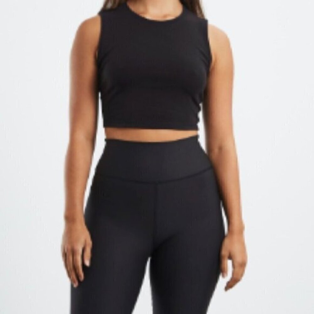 WeWoreWhat Crop Muscle Athleisure Athletic Muscle Tank Tap Medium in Black